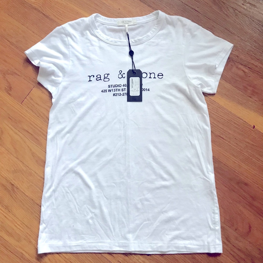 rag & bone Slim Fit White Logo Tee Size XS